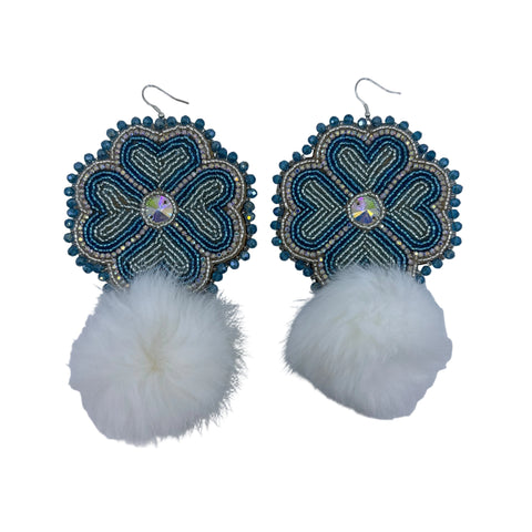 Medium Handcrafted Beaded Earrings with Fur & Horse Hair (3")
