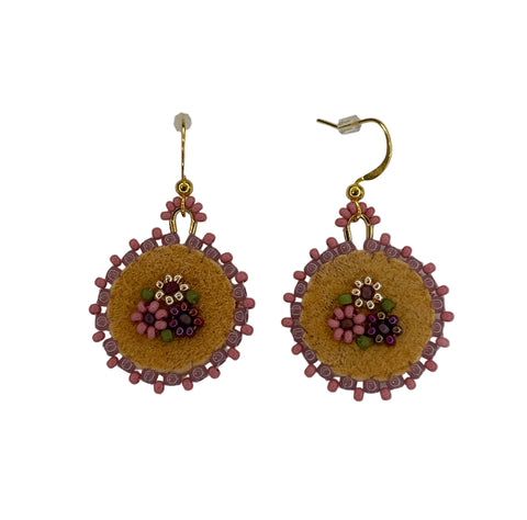 Floral Circle Moosehide Earrings ~ 1"