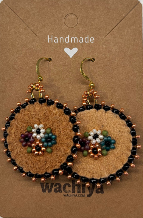 1.25" Hand-Beaded Round Moosehide Earrings