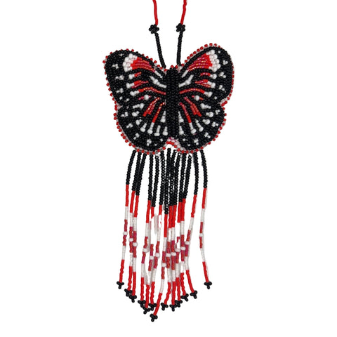 Red and black beaded butterfly car hanging