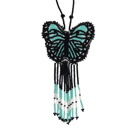 Turquoise and black beaded butterfly car hanging