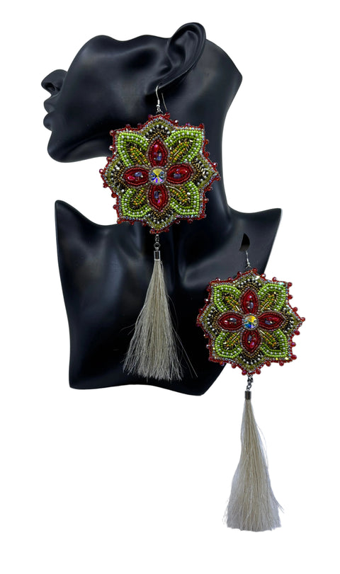 Large Beaded Earrings - Fringe