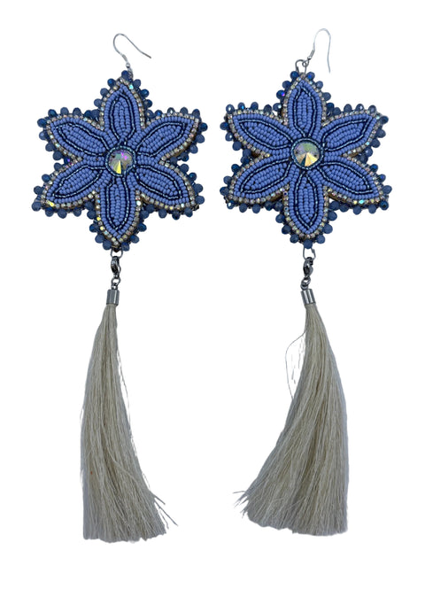 Medium Handcrafted Beaded Earrings with Fur & Horse Hair (3")