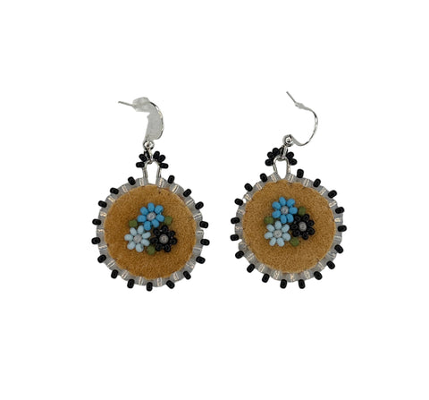 Floral Circle Moosehide Earrings ~ 1"