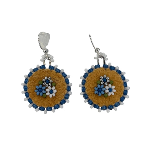 Floral Circle Moosehide Earrings ~ 1"