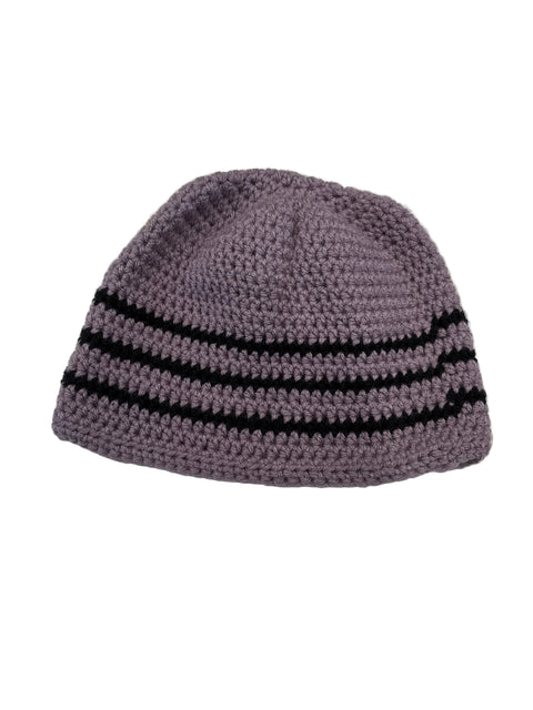 Light Purple Crochet Winter Tuque with Black Stripes (21")