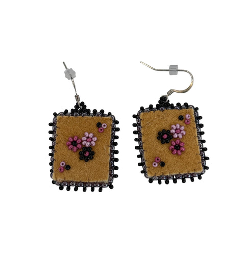 Floral Dia/SQR Moosehide Earrings ~ 1.25"