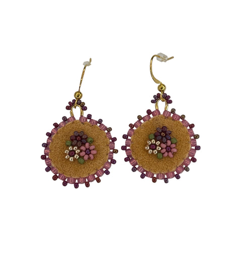 Floral Circle Moosehide Earrings ~ 1"