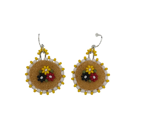Floral Circle Moosehide Earrings ~ 1"