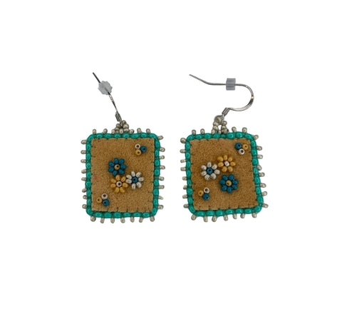 Floral Dia/SQR Moosehide Earrings ~ 1.25"