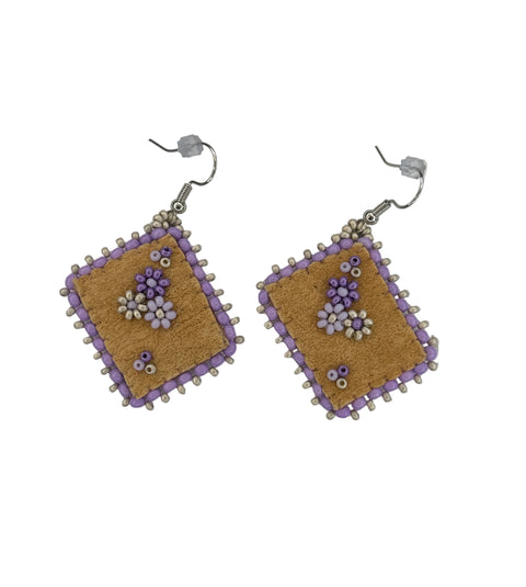 Floral Dia/SQR Moosehide Earrings ~ 1.25"