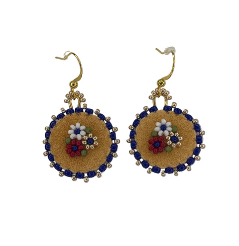 Floral Circle Moosehide Earrings ~ 1"