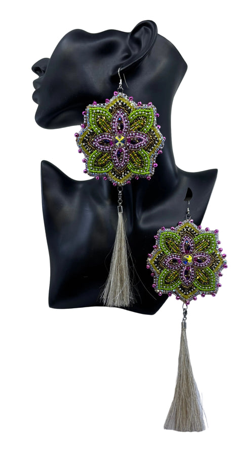 Large Beaded Earrings - Fringe