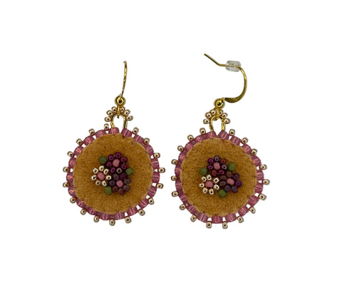 Floral Circle Moosehide Earrings ~ 1"