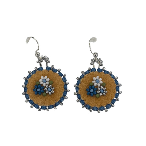 Floral Circle Moosehide Earrings ~ 1"