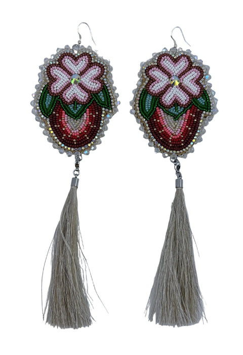 Medium Handcrafted Beaded Earrings with Fur & Horse Hair (3")