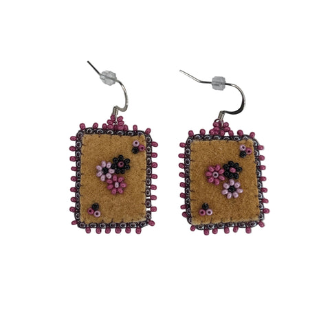 Floral Dia/SQR Moosehide Earrings ~ 1.25"