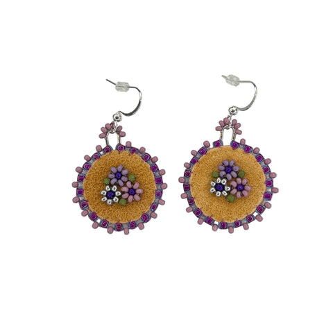 Floral Circle Moosehide Earrings ~ 1"