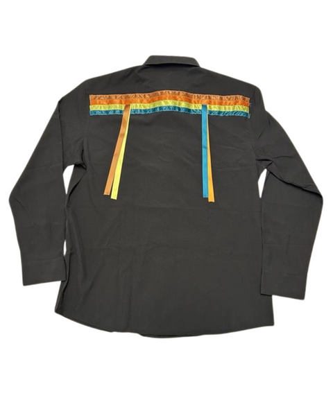 Ribbon Shirt – Black with Bright Satin Stripes