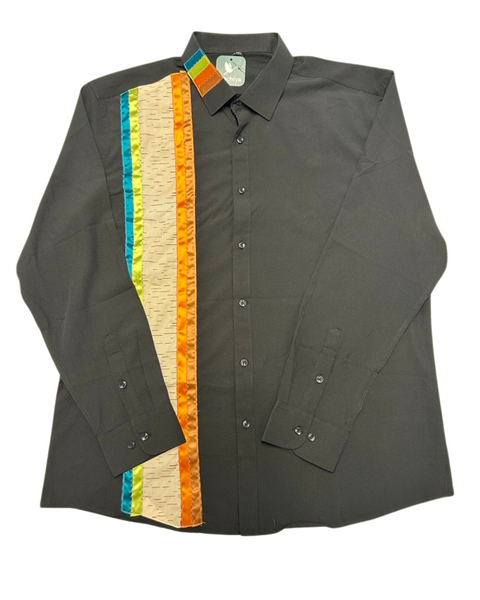 Ribbon Shirt – Black with Bright Satin Stripes