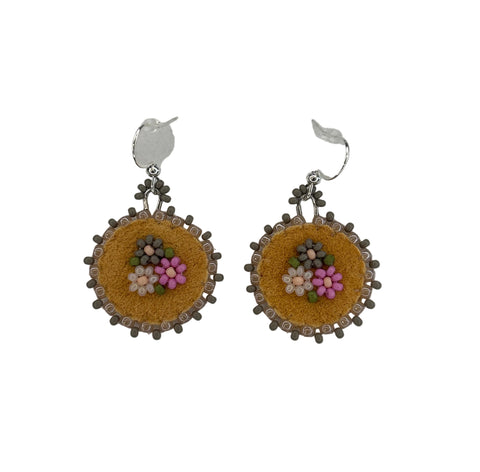 Floral Circle Moosehide Earrings ~ 1"