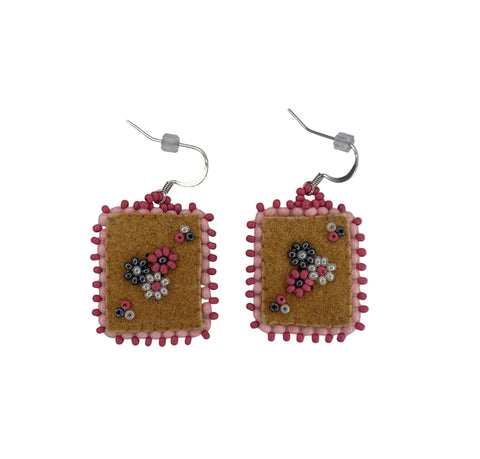 Floral Dia/SQR Moosehide Earrings ~ 1.25"