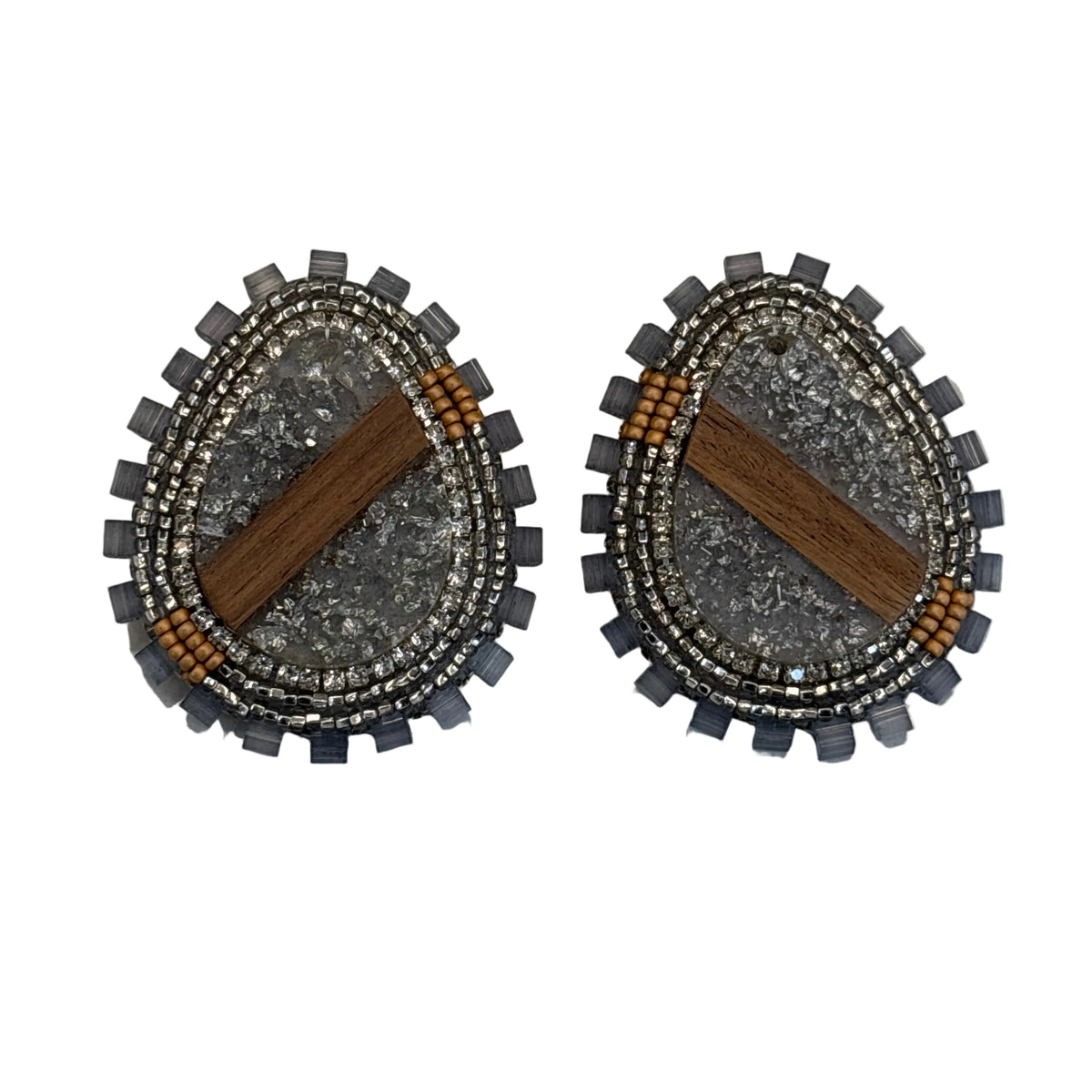Silver & Brown Beaded Teardrop Earrings– Wachiya