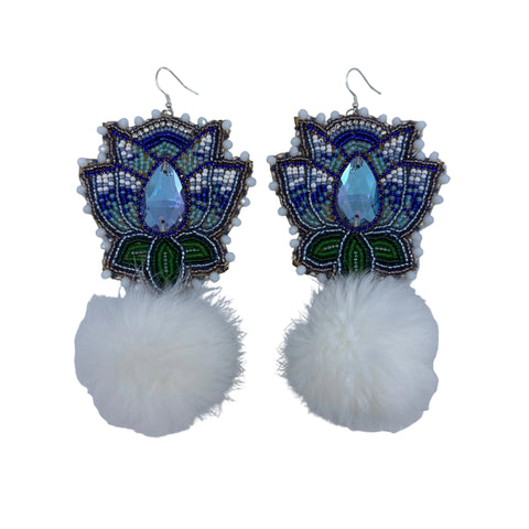 Medium Handcrafted Beaded Earrings with Fur & Horse Hair (3")