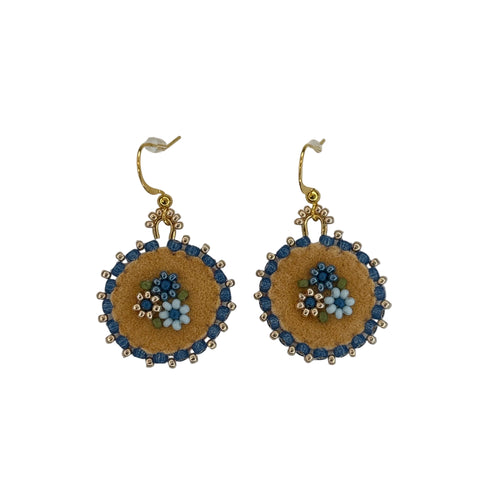 Floral Circle Moosehide Earrings ~ 1"