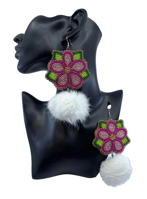 Medium Handcrafted Beaded Earrings with Fur & Horse Hair (3")