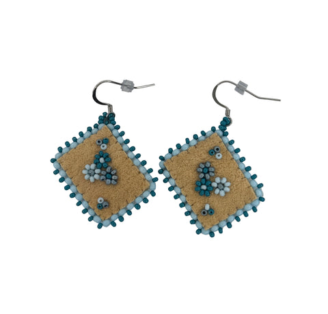 Floral Dia/SQR Moosehide Earrings ~ 1.25"