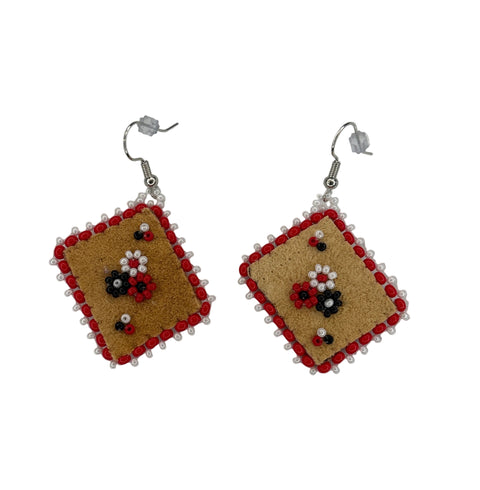Floral Dia/SQR Moosehide Earrings ~ 1.25"