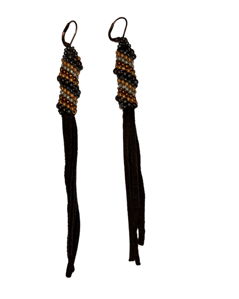 3D Beaded Earrings with Hide Fringe