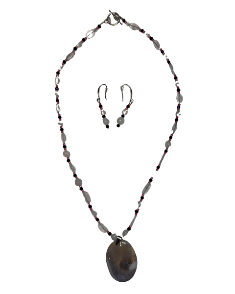 Agate & Quartz Crystal Necklace and Earring Set