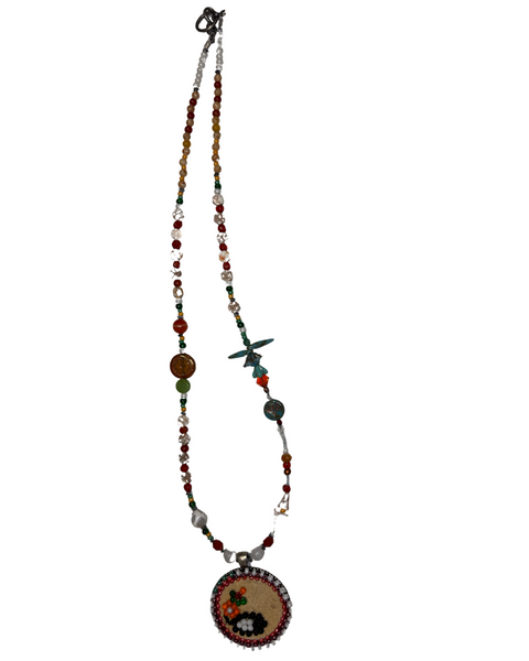 Moosehide Floral Beaded Pendant Necklace