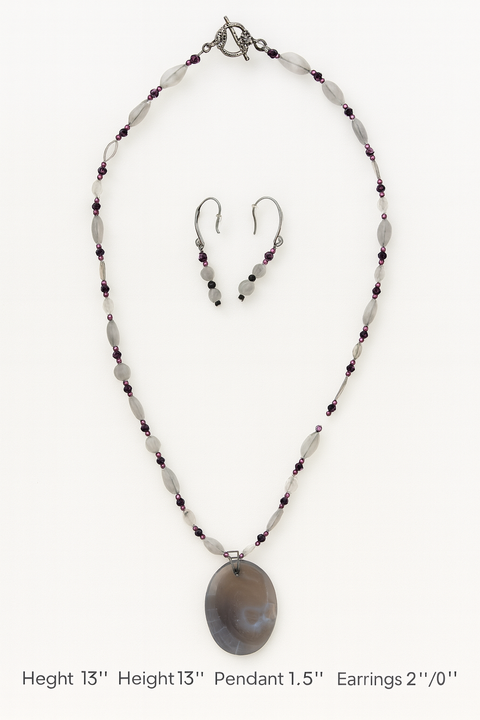 Agate & Quartz Crystal Necklace and Earring Set