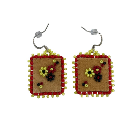 Floral Dia/SQR Moosehide Earrings ~ 1.25"