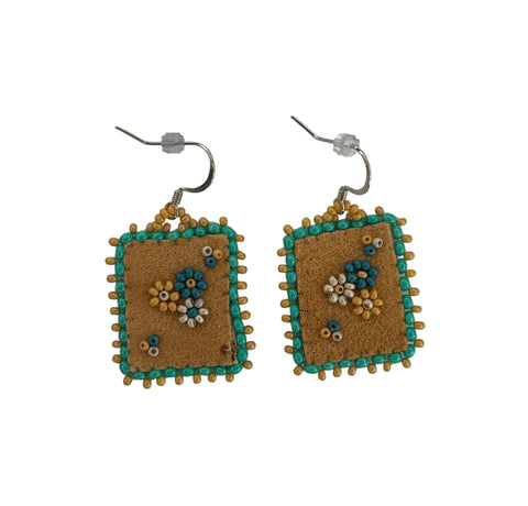 Floral Dia/SQR Moosehide Earrings ~ 1.25"