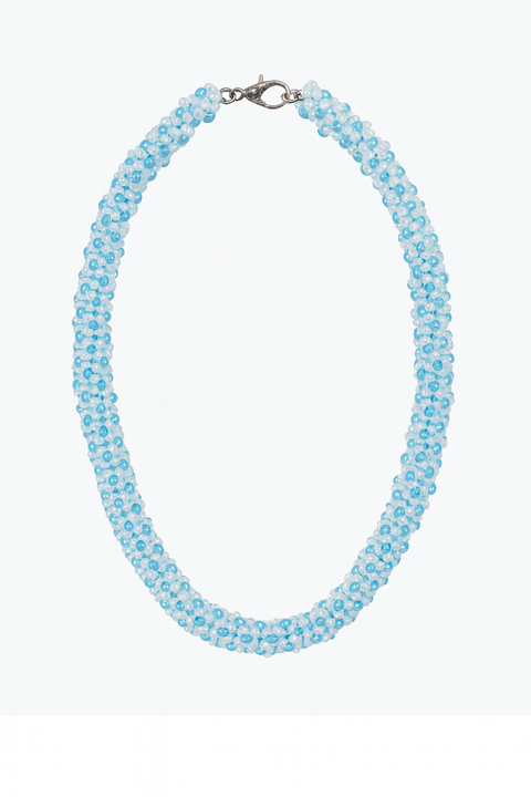 Beaded Necklace – White & Blue Pony Beads