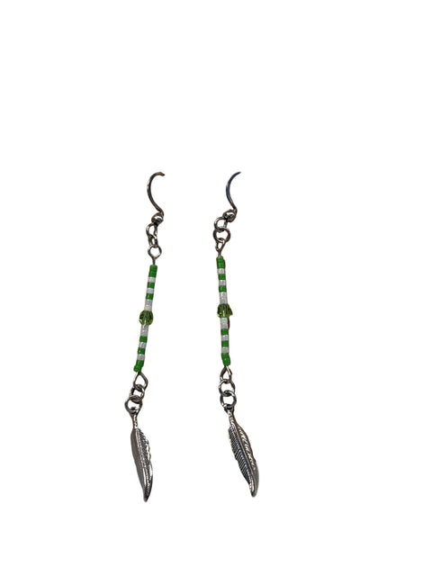 Beaded Feather Drop Earrings