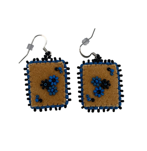 Floral Dia/SQR Moosehide Earrings ~ 1.25"