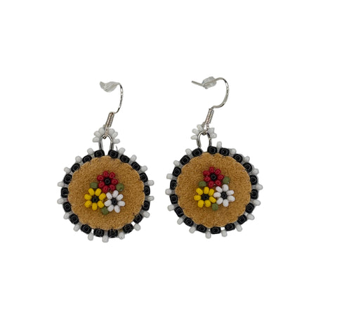 Floral Circle Moosehide Earrings ~ 1"
