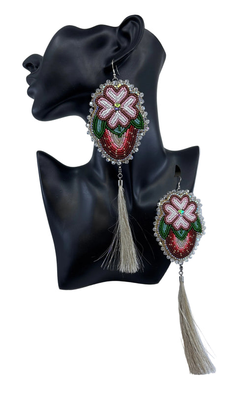 Medium Handcrafted Beaded Earrings with Fur & Horse Hair (3")