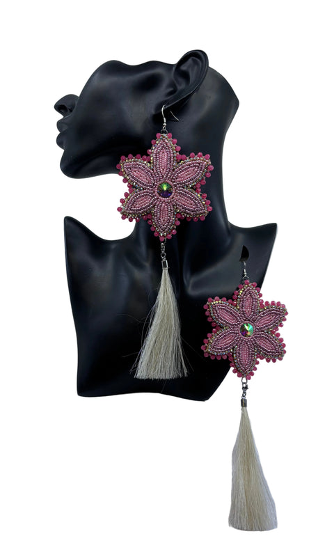 Large Beaded Earrings - Fringe
