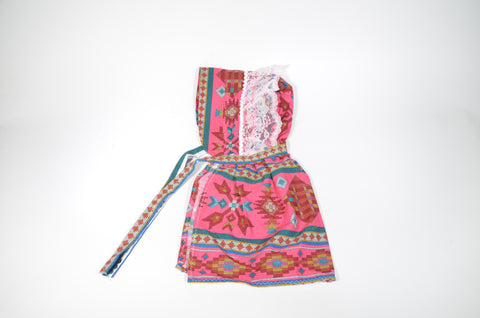 Pink Geometric Print Mosquito Hat with Lace & Rickrack