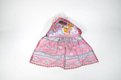 Pink Geometric Print Mosquito Hat with Lace & Rickrack