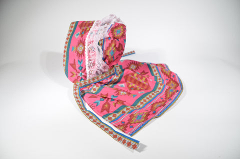 Pink Geometric Print Mosquito Hat with Lace & Rickrack