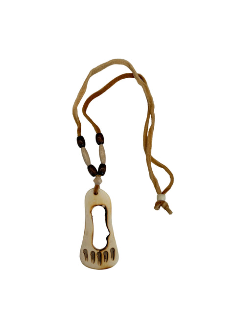 Ivory & Brown Antler Bear Paw Necklace (16")