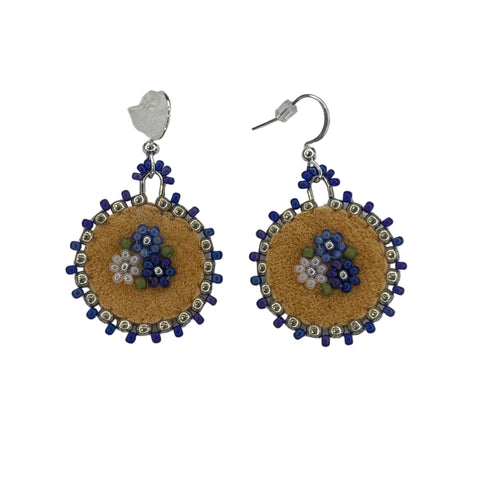 Floral Circle Moosehide Earrings ~ 1"