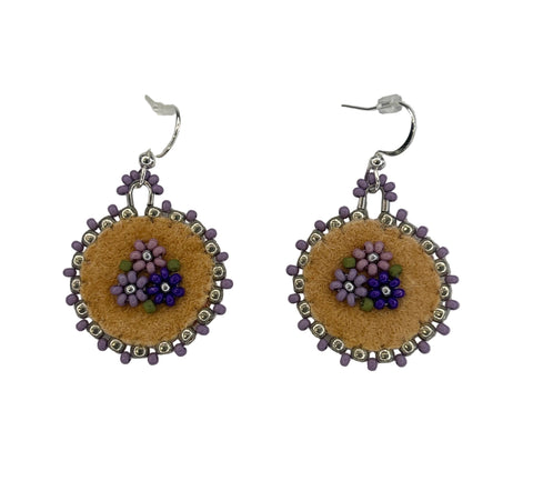 Floral Circle Moosehide Earrings ~ 1"
